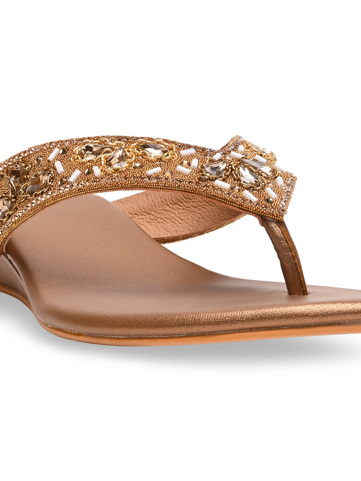 Rocia By Regal Antique Gold Women Embroidered Wedge Heels