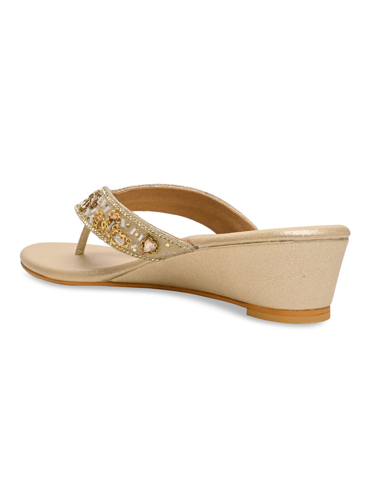 Rocia By Regal Gold Women Embroidered Wedge Heels