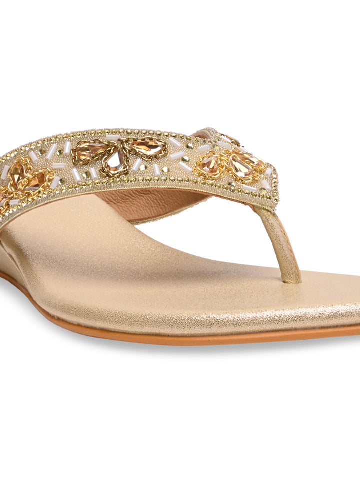 Rocia By Regal Gold Women Embroidered Wedge Heels