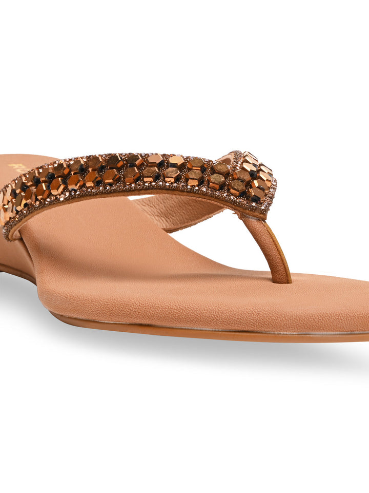 Rocia By Regal Antique Gold Women Casual Embroidered Wedges