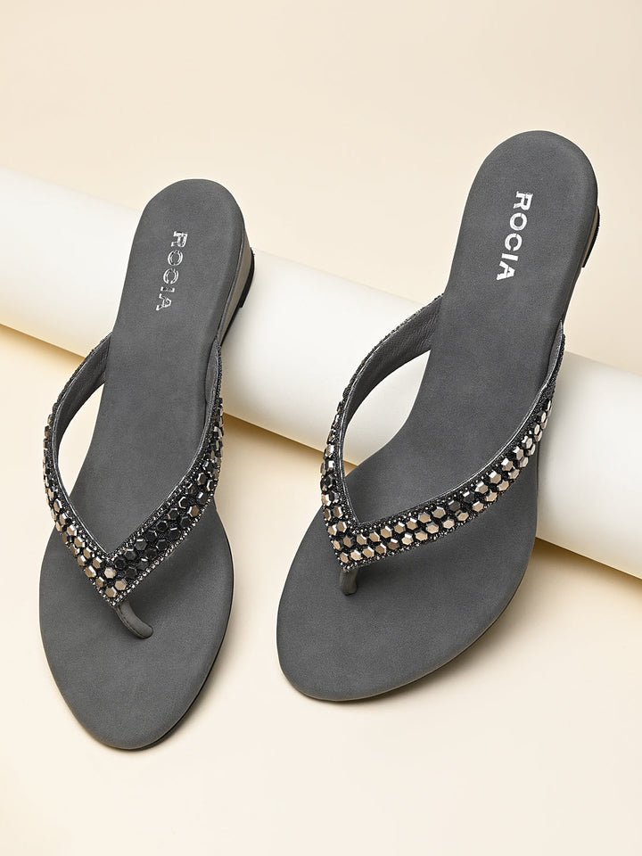 Rocia By Regal Grey Women Casual Embroidered Wedges