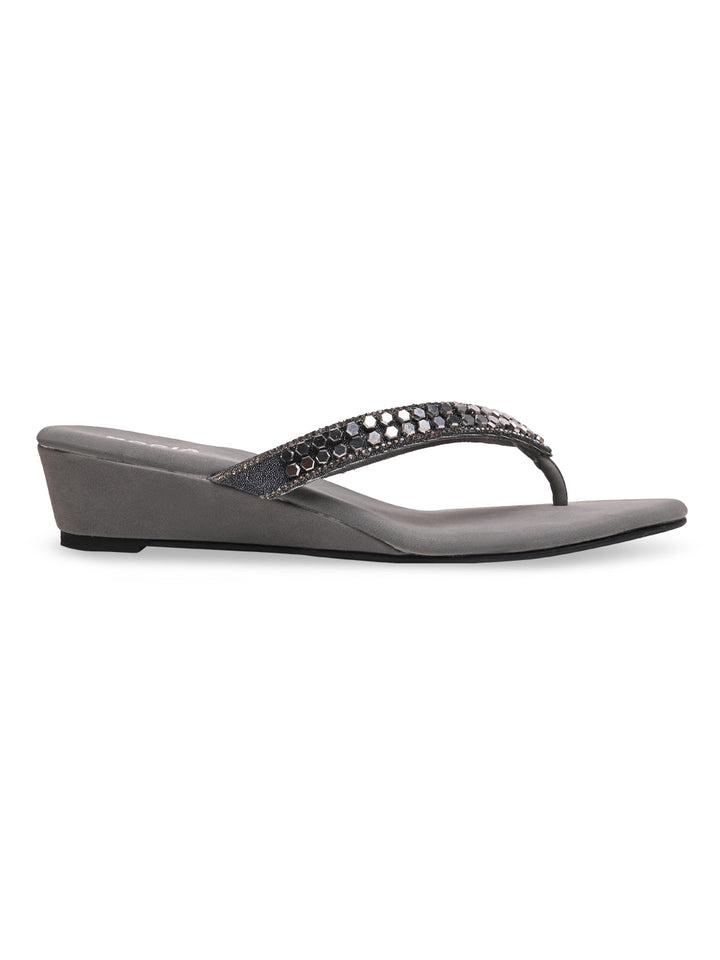 Rocia By Regal Grey Women Casual Embroidered Wedges
