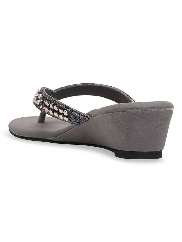 Rocia By Regal Grey Women Casual Embroidered Wedges