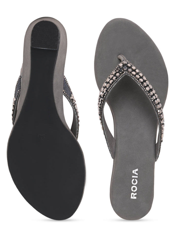 Rocia By Regal Grey Women Casual Embroidered Wedges