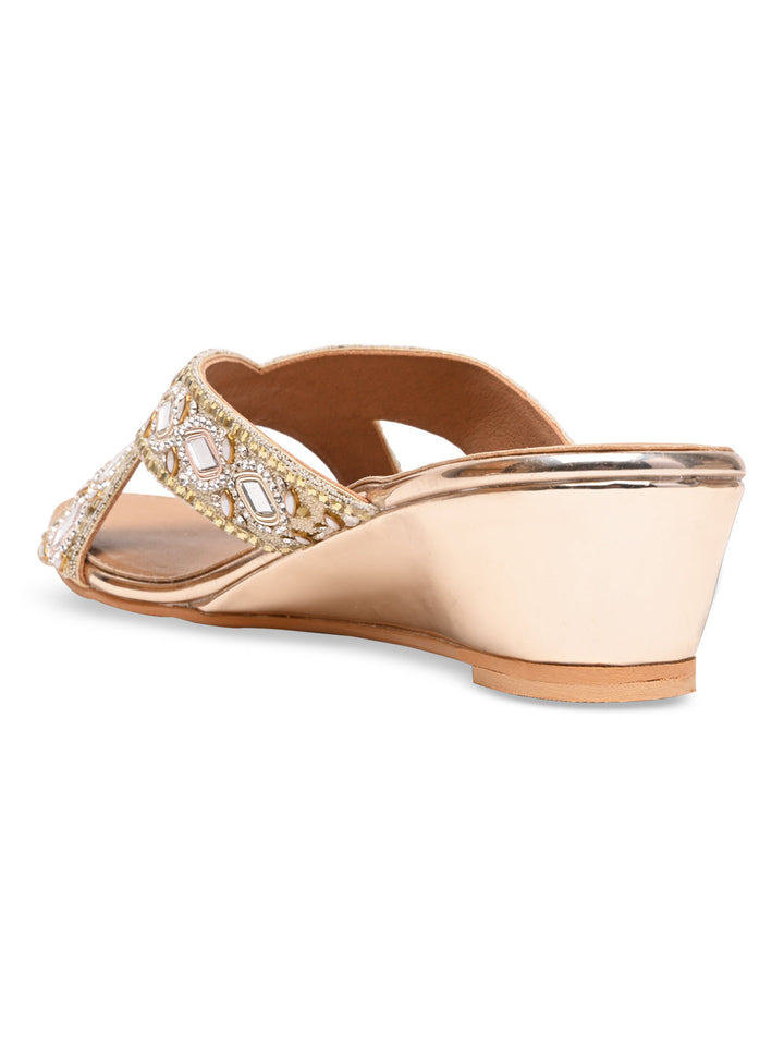 Rocia By Regal Gold Women Embroidered Wedges