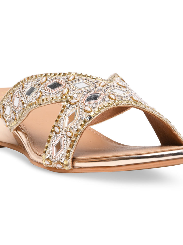 Rocia By Regal Gold Women Embroidered Wedges