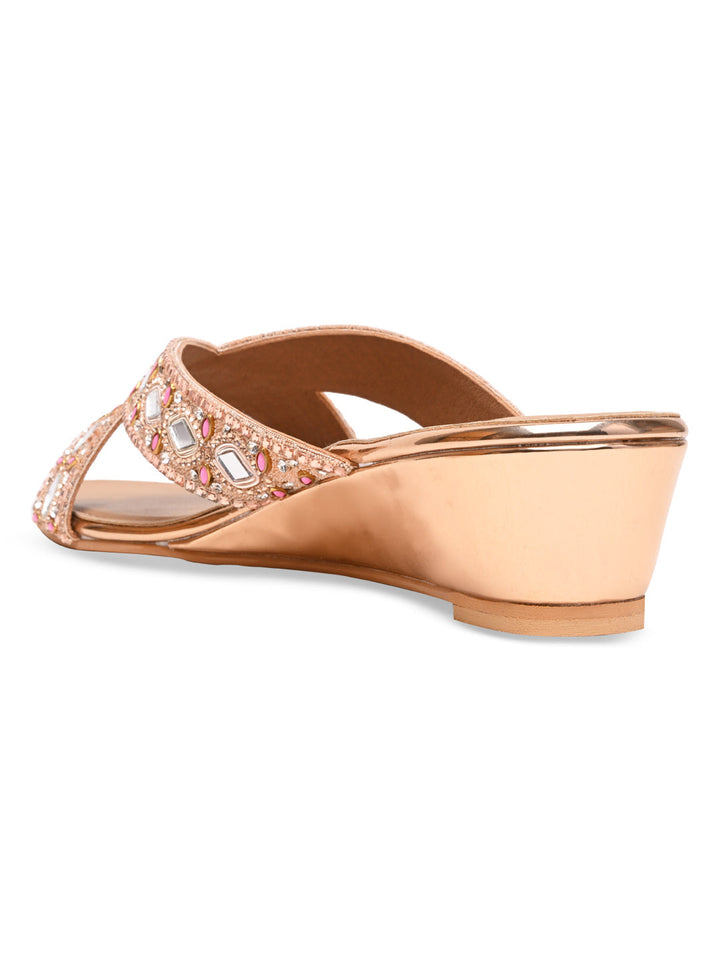 Rocia By Regal Rose Gold Women Embroidered Wedges