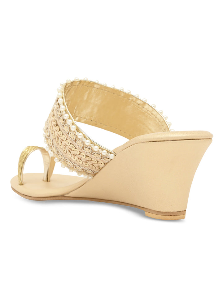 Rocia By Regal Gold Women Embroidered Wedges