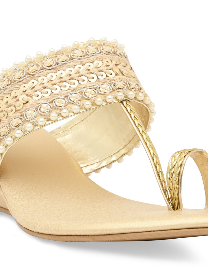 Rocia By Regal Gold Women Embroidered Wedges