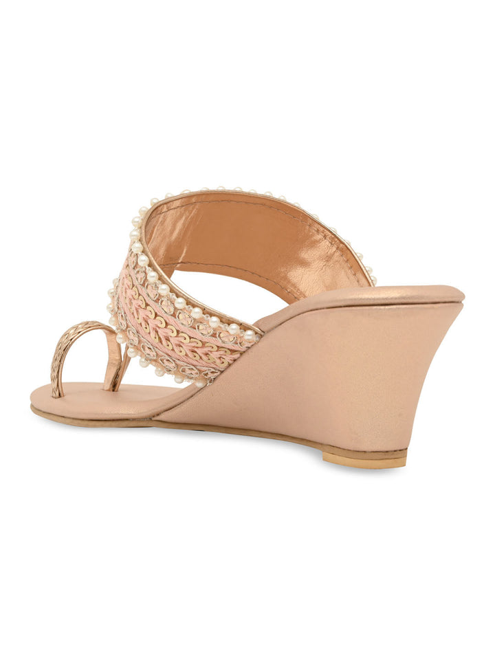 Rocia By Regal Rose Gold Women Embroidered Wedges