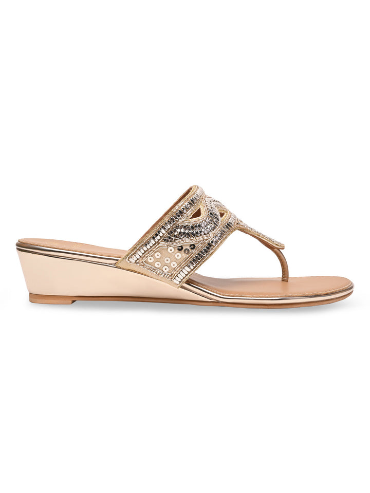 Rocia By Regal Gold Women Embroidered Wedges