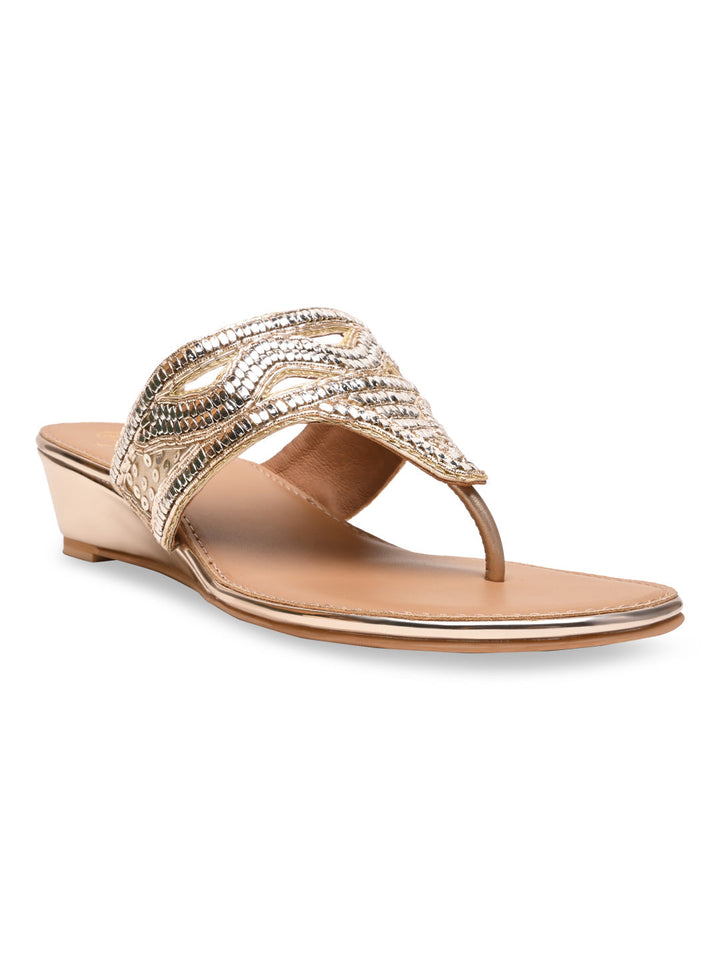 Rocia By Regal Gold Women Embroidered Wedges