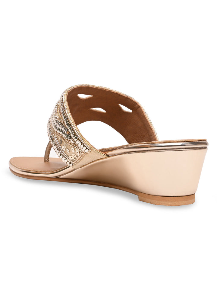 Rocia By Regal Gold Women Embroidered Wedges