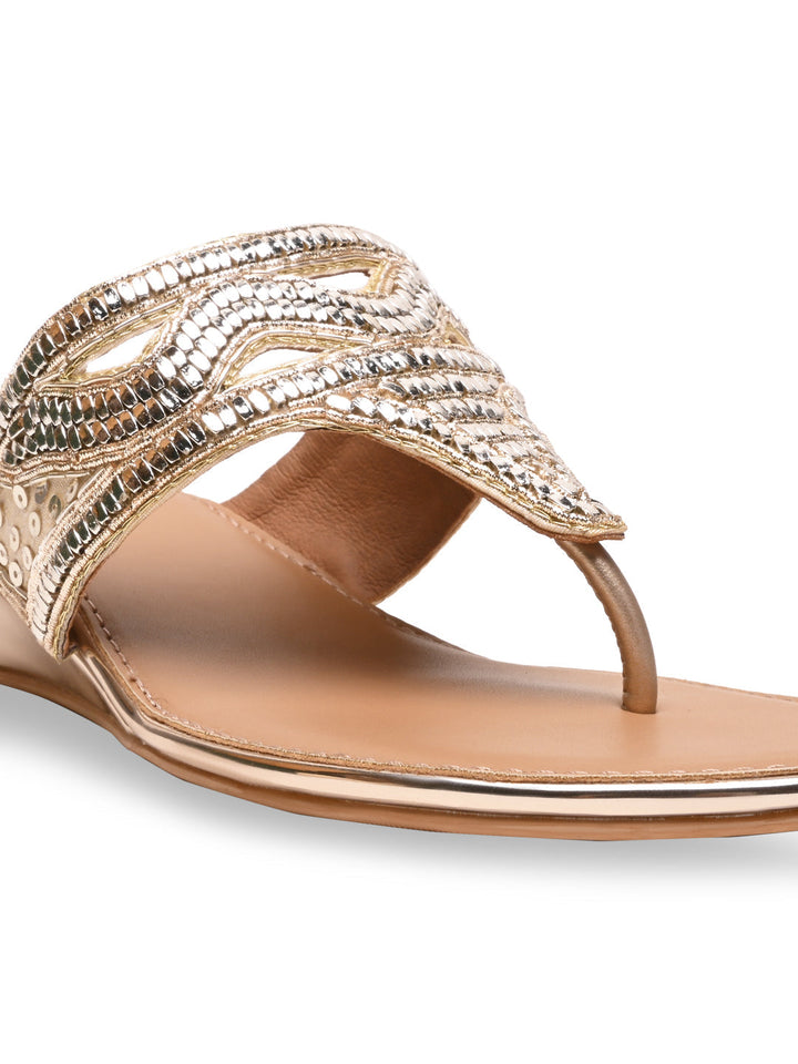 Rocia By Regal Gold Women Embroidered Wedges