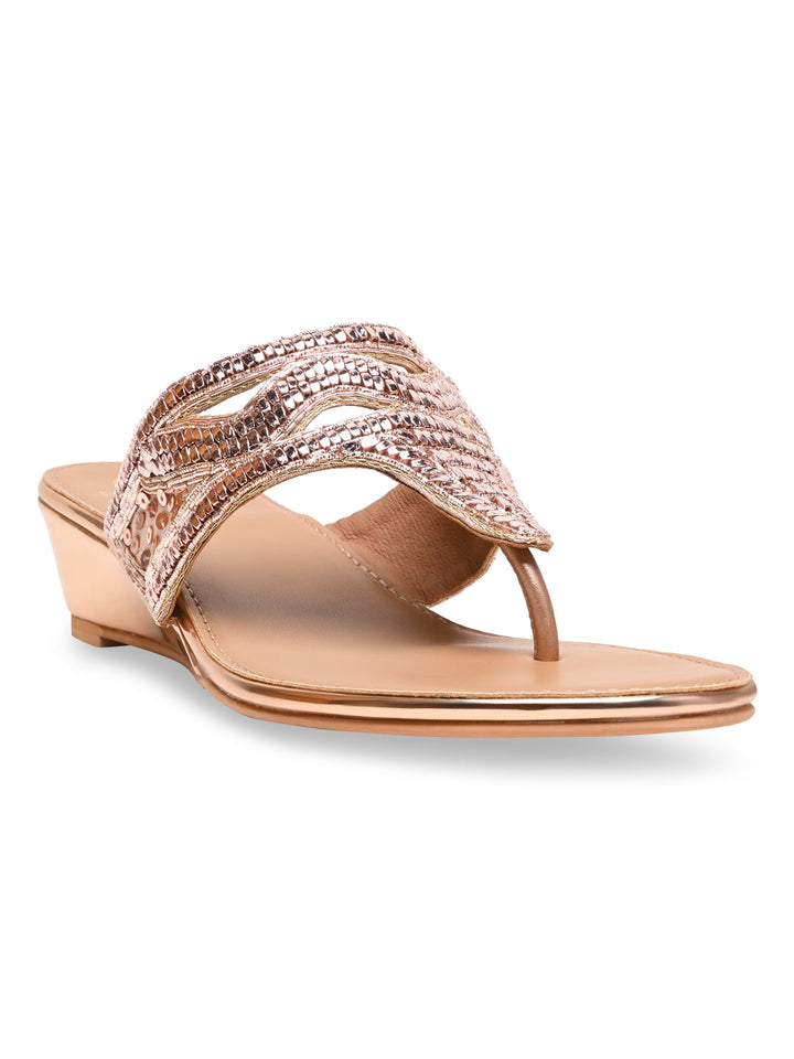 Rocia By Regal Rose Gold Women Embroidered Wedges