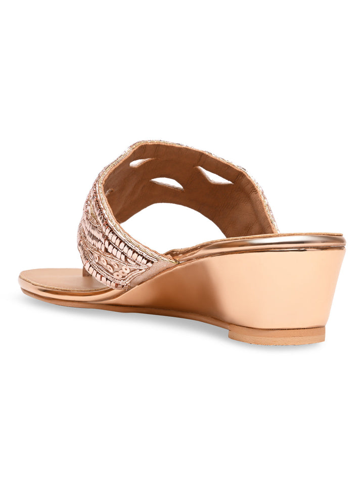 Rocia By Regal Rose Gold Women Embroidered Wedges