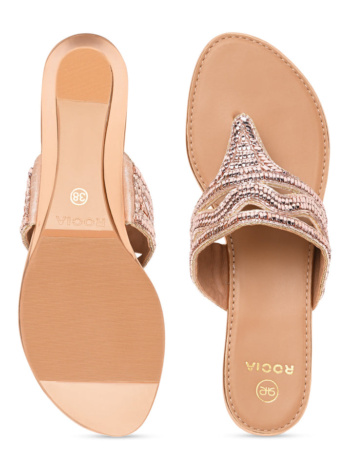 Rocia By Regal Rose Gold Women Embroidered Wedges