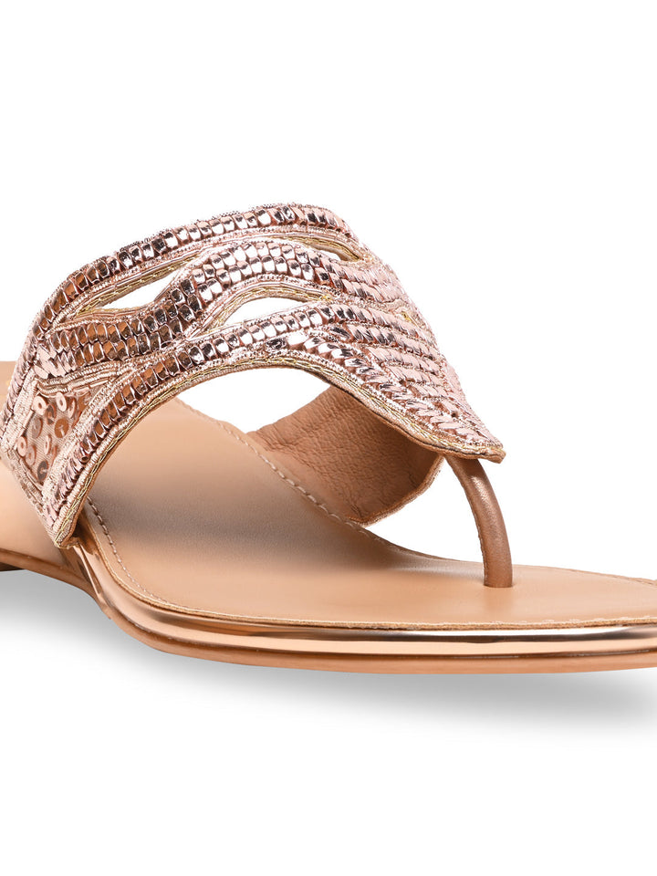 Rocia By Regal Rose Gold Women Embroidered Wedges