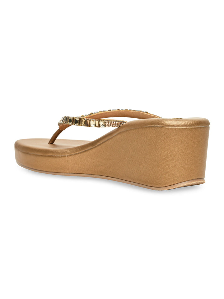 Rocia By Regal Antique Gold Women Diamond Thong Wedges