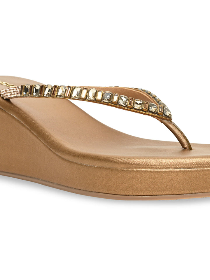 Rocia By Regal Antique Gold Women Diamond Thong Wedges