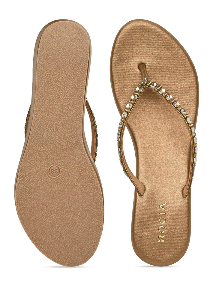 Rocia By Regal Antique Gold Women Diamond Thong Wedges