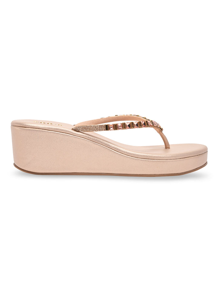 Rocia By Regal Rose Gold Women Diamond Thong Wedges