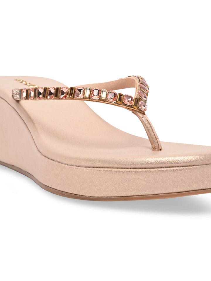 Rocia By Regal Rose Gold Women Diamond Thong Wedges