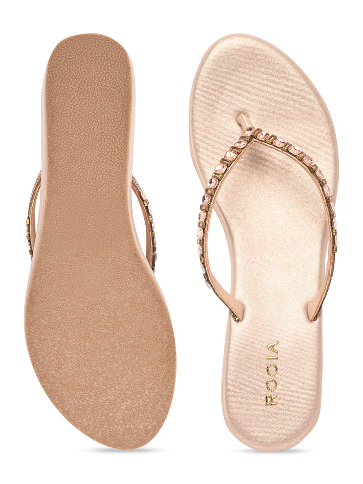 Rocia By Regal Rose Gold Women Diamond Thong Wedges