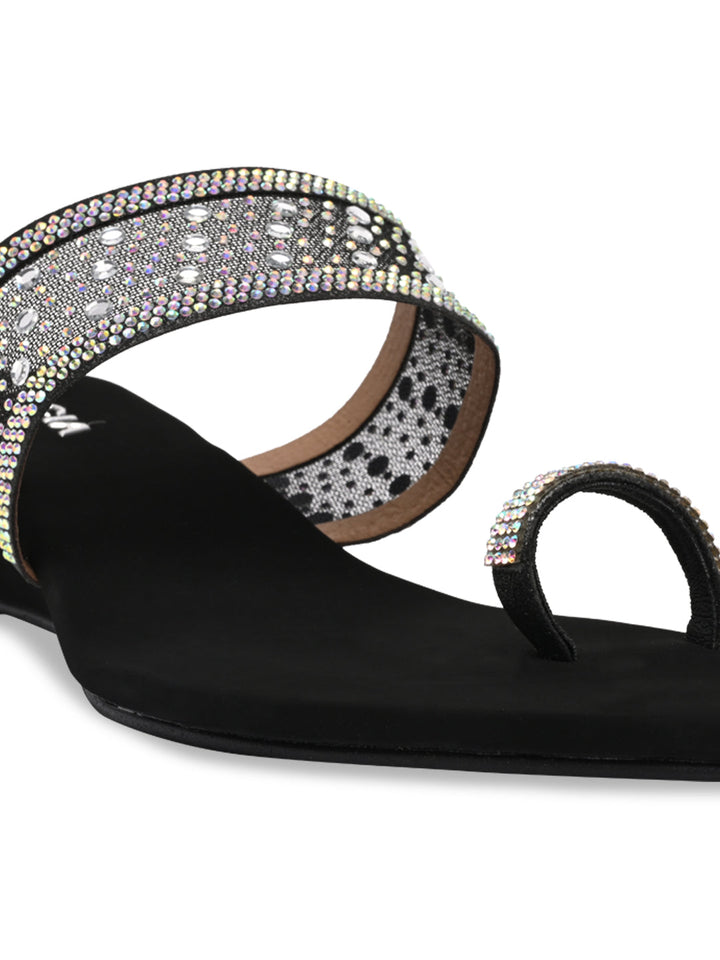 Rocia By Regal Black Women One Toe Diamond On Vinyl Fancy Wedges