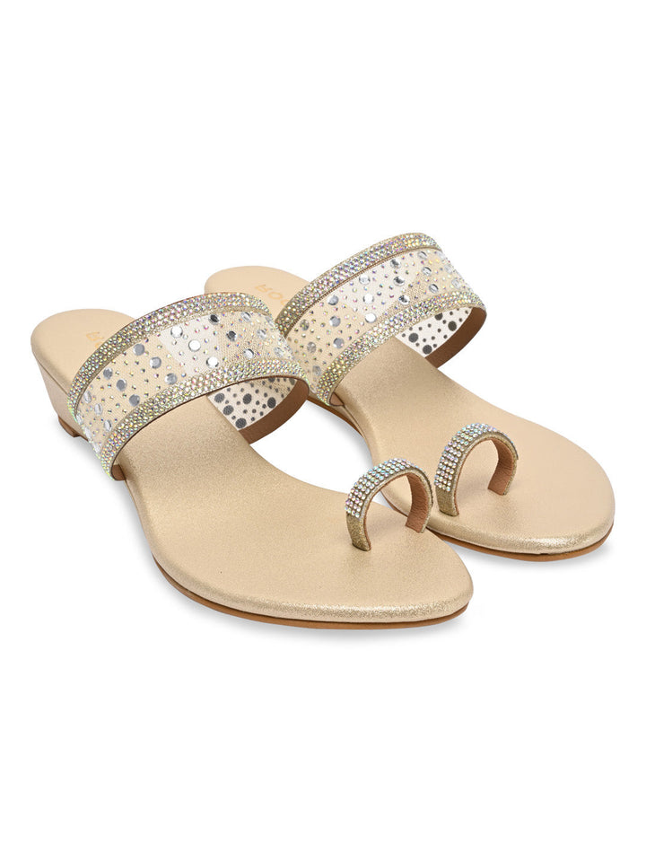 Rocia By Regal Gold Women One Toe Diamond On Vinyl Fancy Wedges