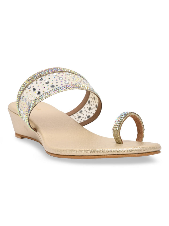 Rocia By Regal Gold Women One Toe Diamond On Vinyl Fancy Wedges