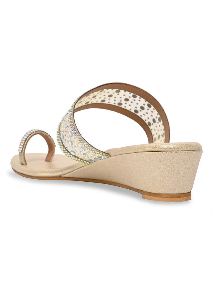 Rocia By Regal Gold Women One Toe Diamond On Vinyl Fancy Wedges