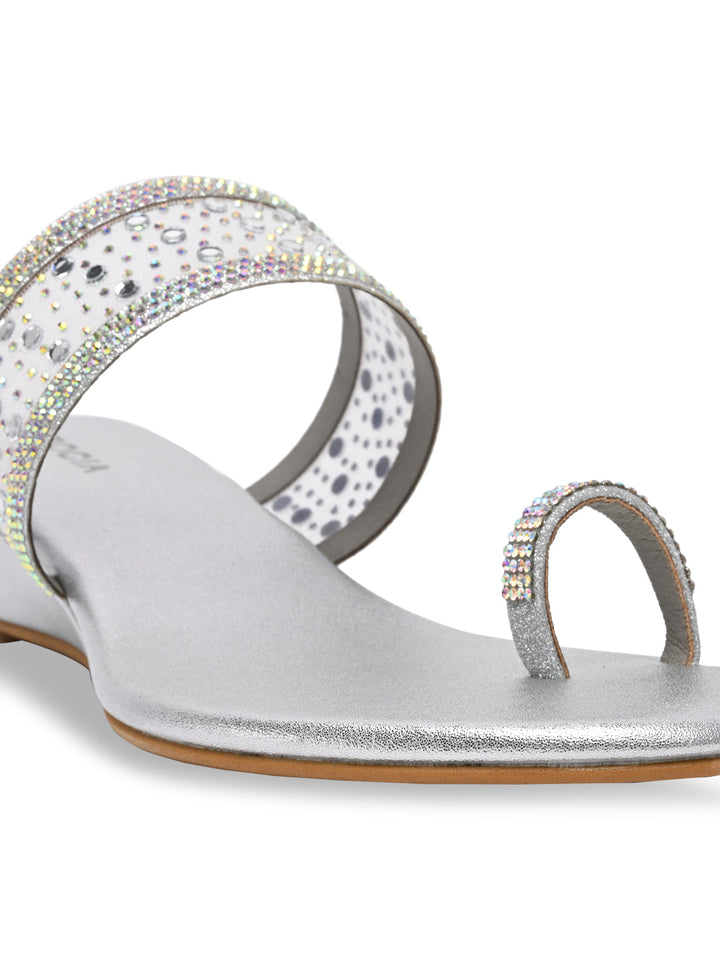 Rocia By Regal Silver Women One Toe Diamond On Vinyl Fancy Wedges