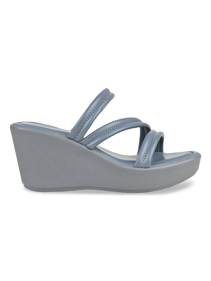Rocia By Regal Blue Women Zig Zag Strap Wedges