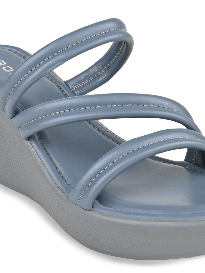 Rocia By Regal Blue Women Zig Zag Strap Wedges