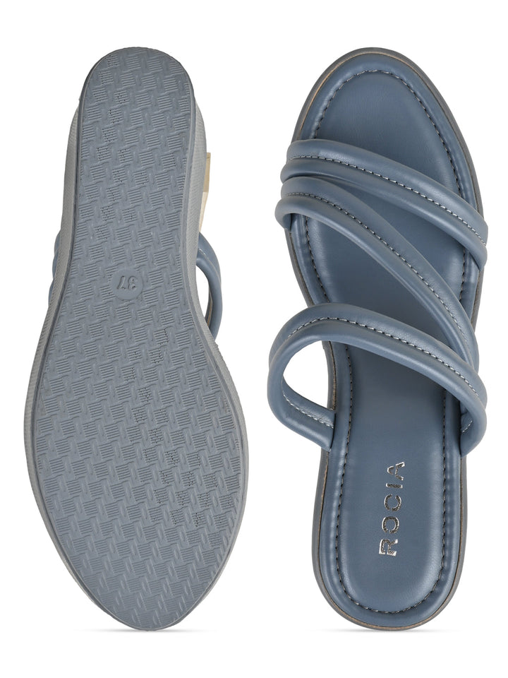Rocia By Regal Blue Women Zig Zag Strap Wedges