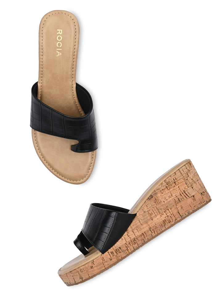 Rocia By Regal Black Women Casual Wedge Sandals