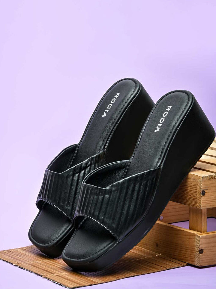 Rocia By Regal Black Women Casual Wedge Sandals