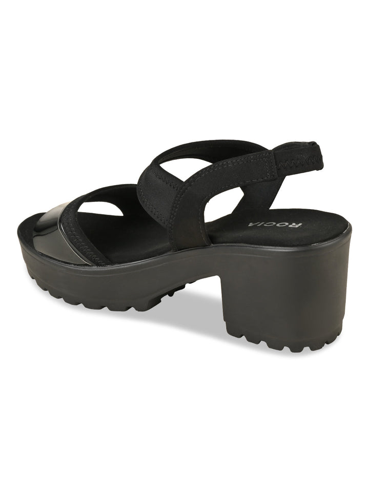 Rocia By Regal Black Women High Lycra Platform Sandals