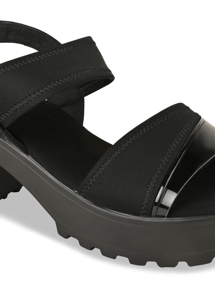 Rocia By Regal Black Women High Lycra Platform Sandals
