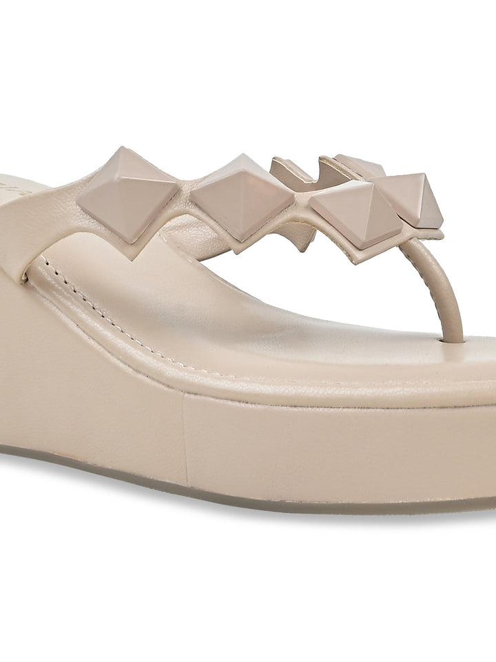 Rocia By Regal Beige Women Square Toe Embellished Wedges
