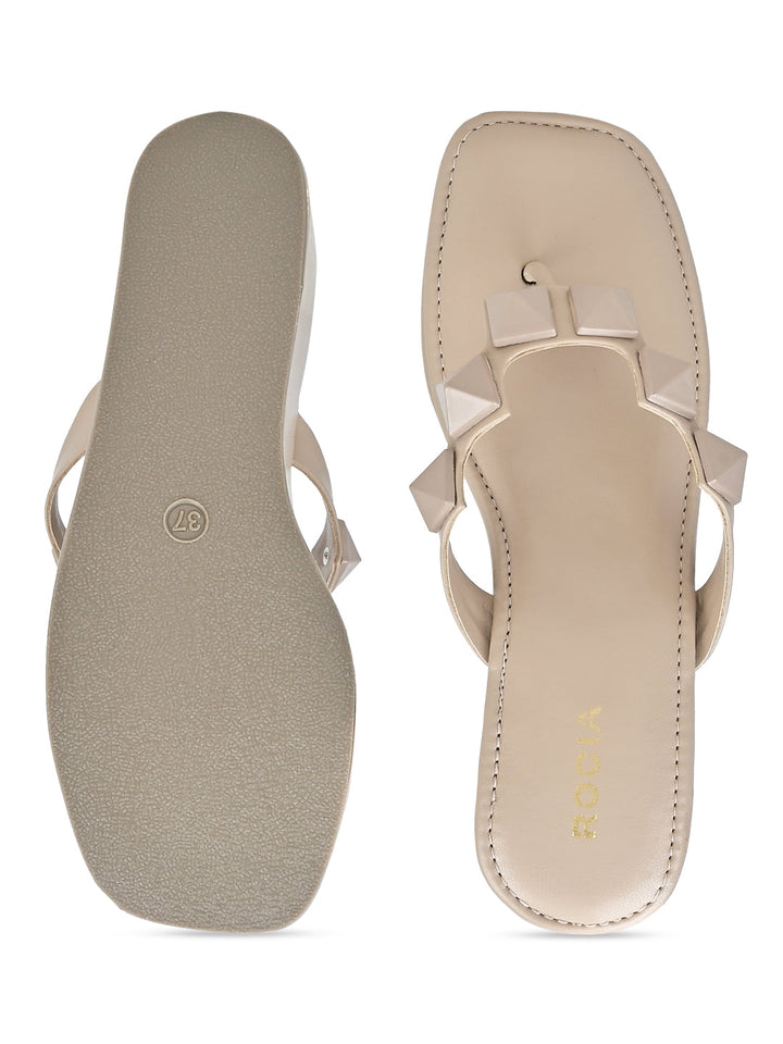 Rocia By Regal Beige Women Square Toe Embellished Wedges