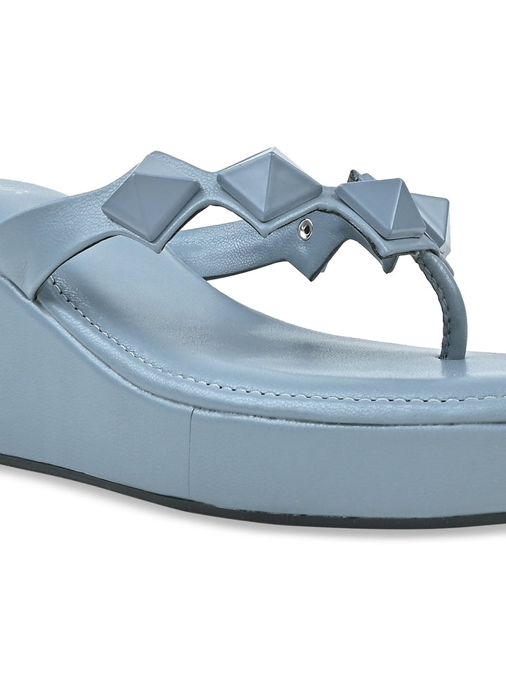 Rocia By Regal Blue Women Square Toe Embellished Wedges