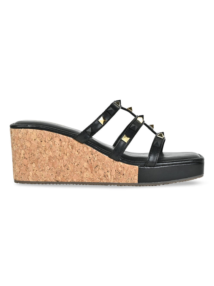 Rocia By Regal Black Women T Strap Studded Platform
