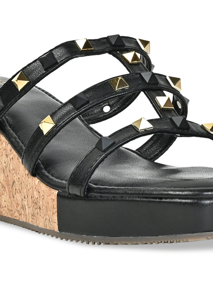 Rocia By Regal Black Women T Strap Studded Platform