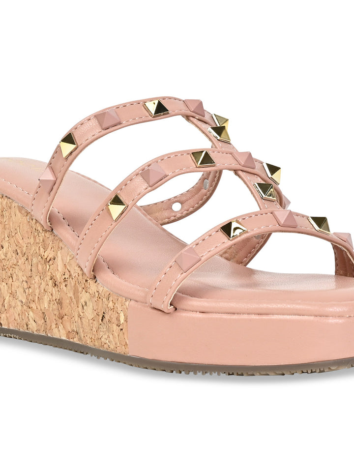 Rocia By Regal Pink Women T Strap Studded Platform