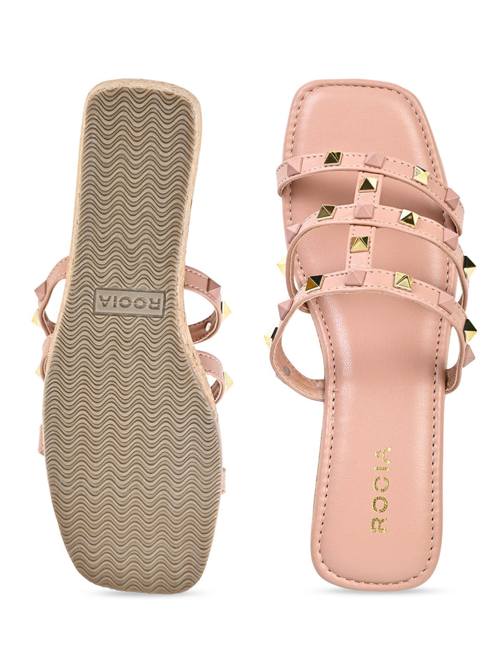 Rocia By Regal Pink Women T Strap Studded Platform