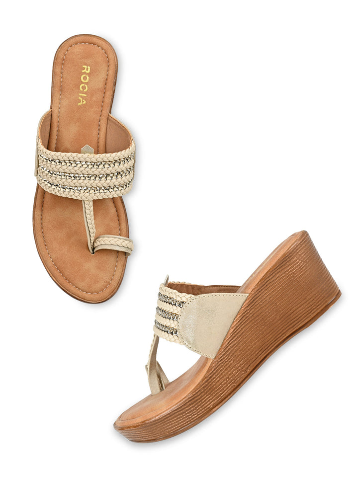 Rocia By Regal Beige Women Kolhapuri Wedges