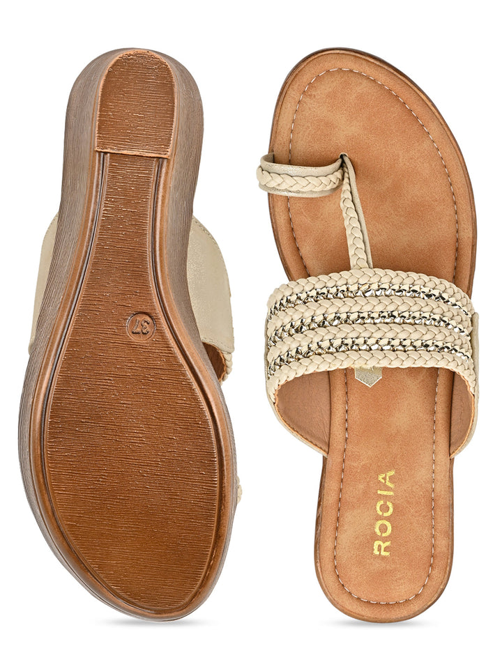 Rocia By Regal Beige Women Kolhapuri Wedges