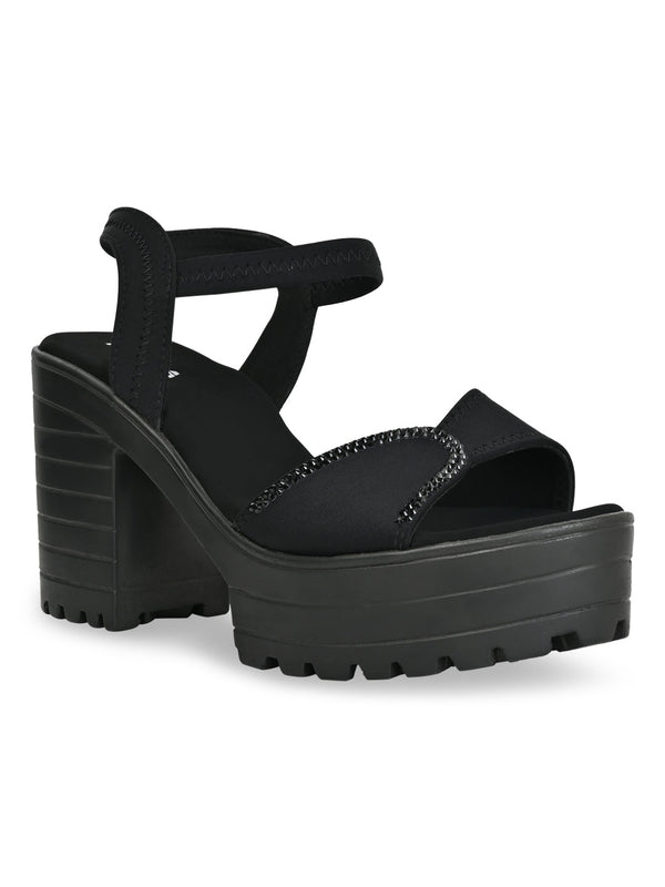 Rocia By Regal Black Women Lycra Chunky Heels